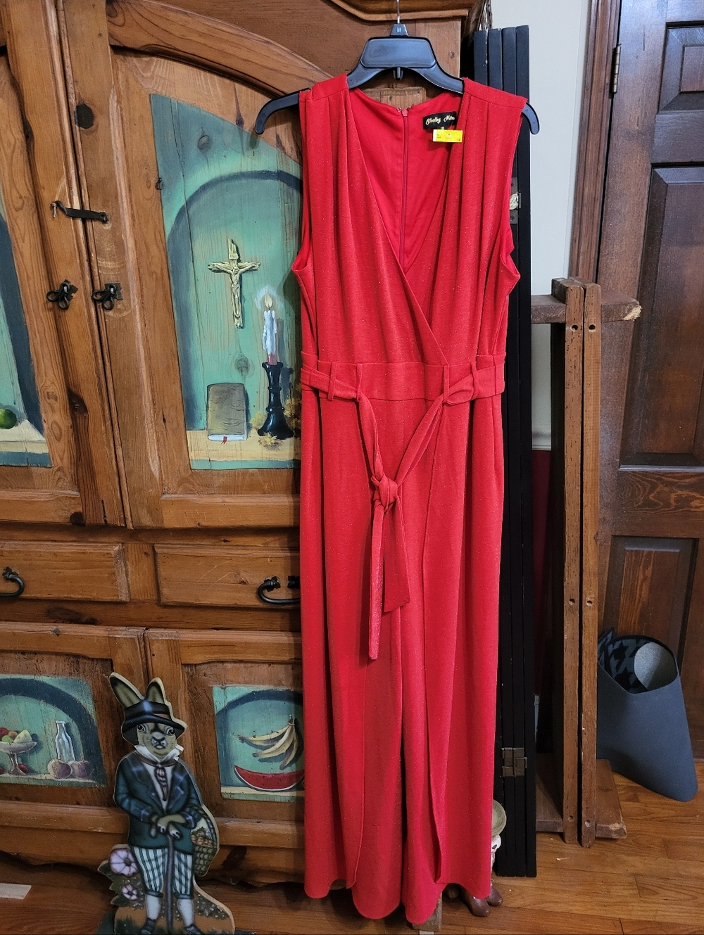Shelby Nites Red Sleeveless Wrap-Front Jumpsuit